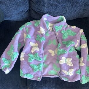 Lucky Brand Lavender Fleece Jacket with Mint Green and Cream Butterfly Accents